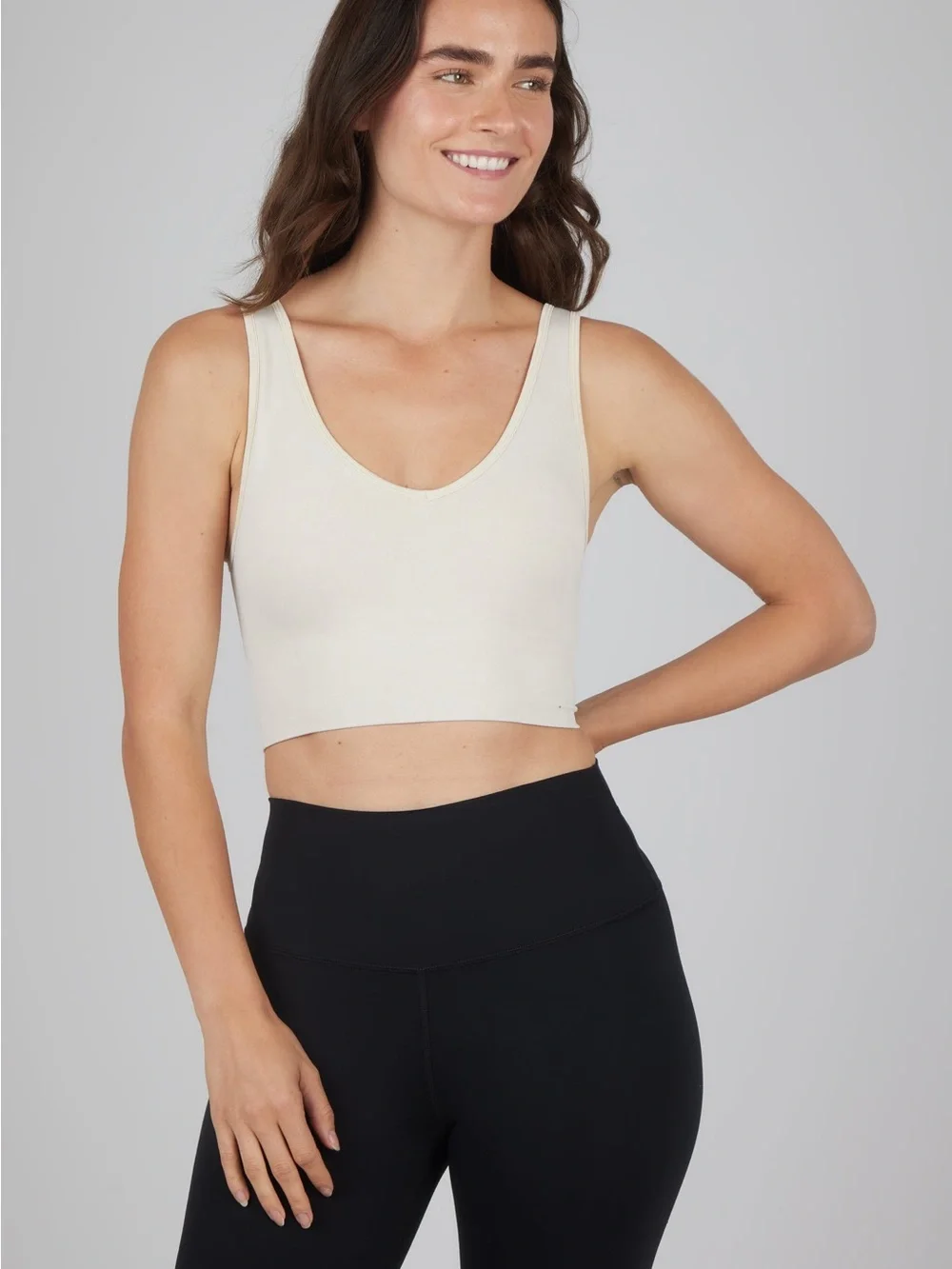 90 Degree By Reflex Ribbed V-Neck Sports Bralette in Light Gray - Picture 4 of 7